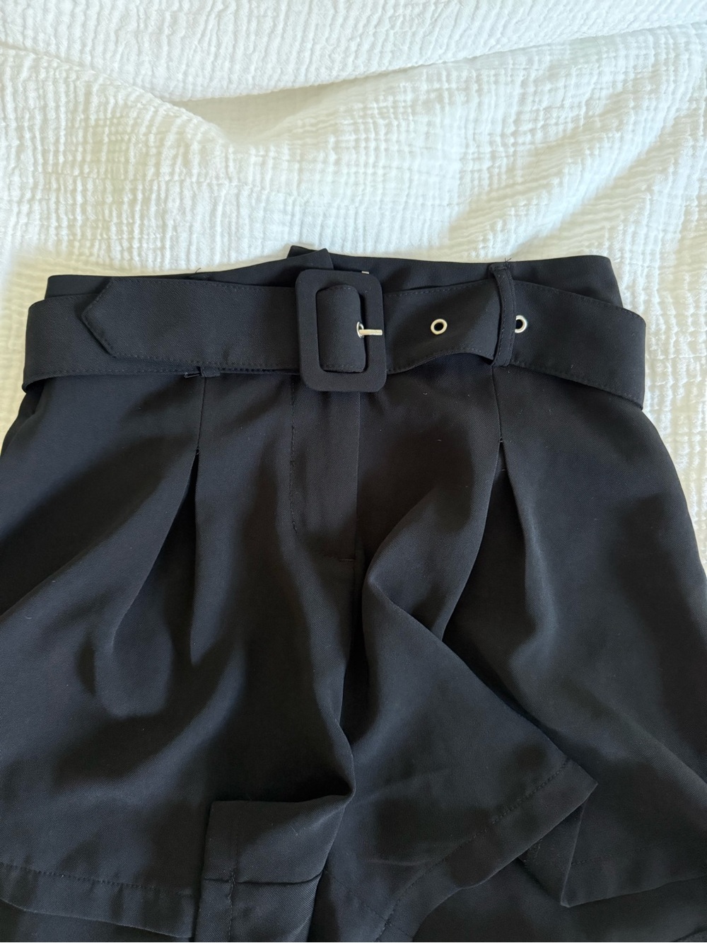 Francesca's Collections Black High Waist Paperbag Shorts with Belt